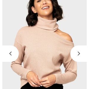 Cold Shoulder Mock Neck Sweater - Pale Pink - Medium- Gibson Look